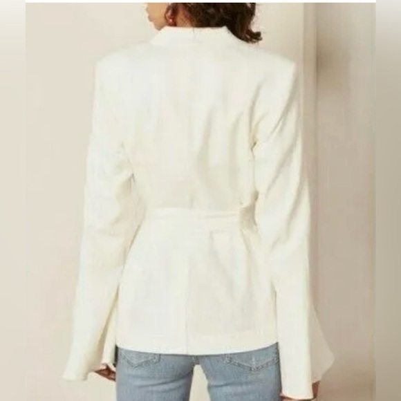 Free People Ivory/Cream Linen Blend Belted Blazer Jacket Flared Sleeves Sz S - Picture 4 of 12